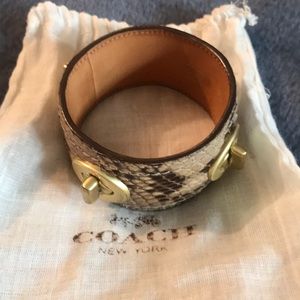 Coach Leather Snakeprint Turn Lock Bracelet